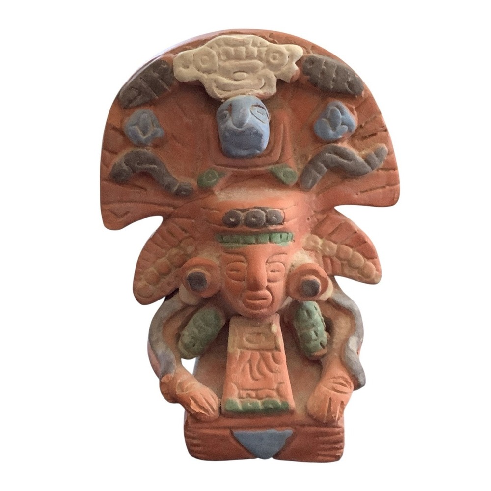 Mayan Style Terracotta Pottery Sculpture Vase Tribal Folk Art Decor Vintage